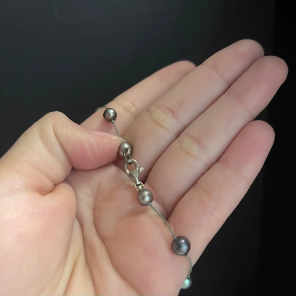 Sterling Silver Authentic Dark Pearl Bracelet 8 Inches Long